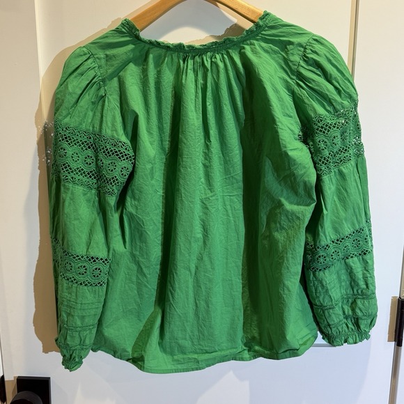 Velvet Anthropologie Green Long Sleeve Cotton Top Boho Detailed Size Med - Picture 3 of 4